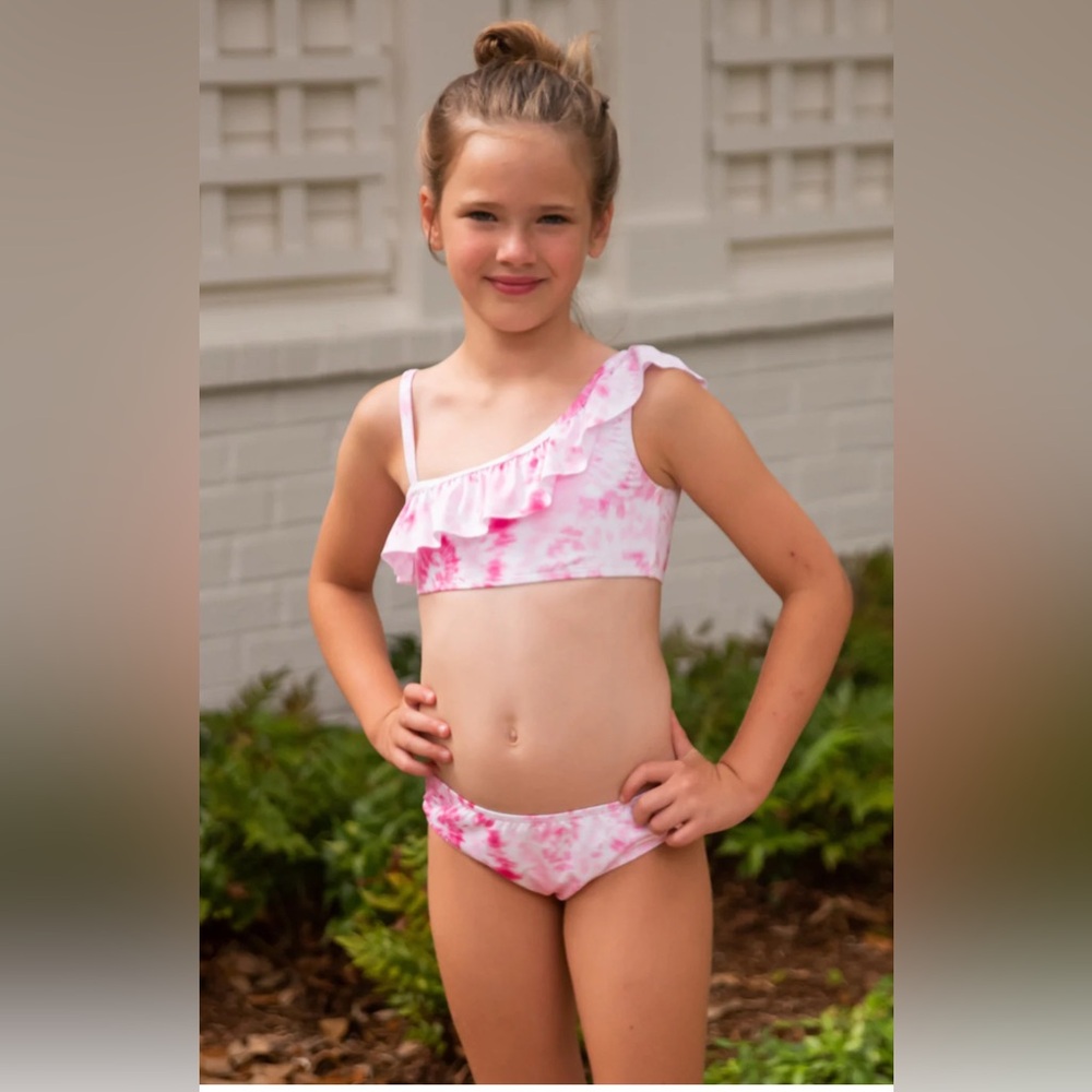 Pink Tie-Dye Ruffle Bikini Set